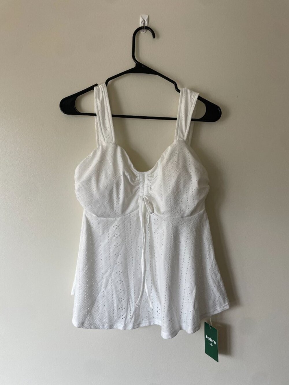 Halara Ruched Drawstring Built-in Bra Eyelet Boho Casual Tank Top